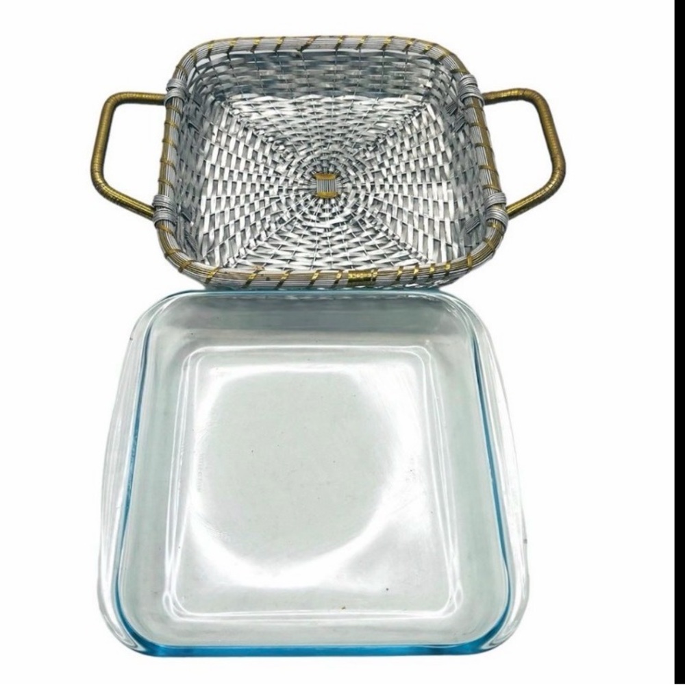 Marinex Casserole Dish Set With Glass & Silver Woven Serving Basket from India